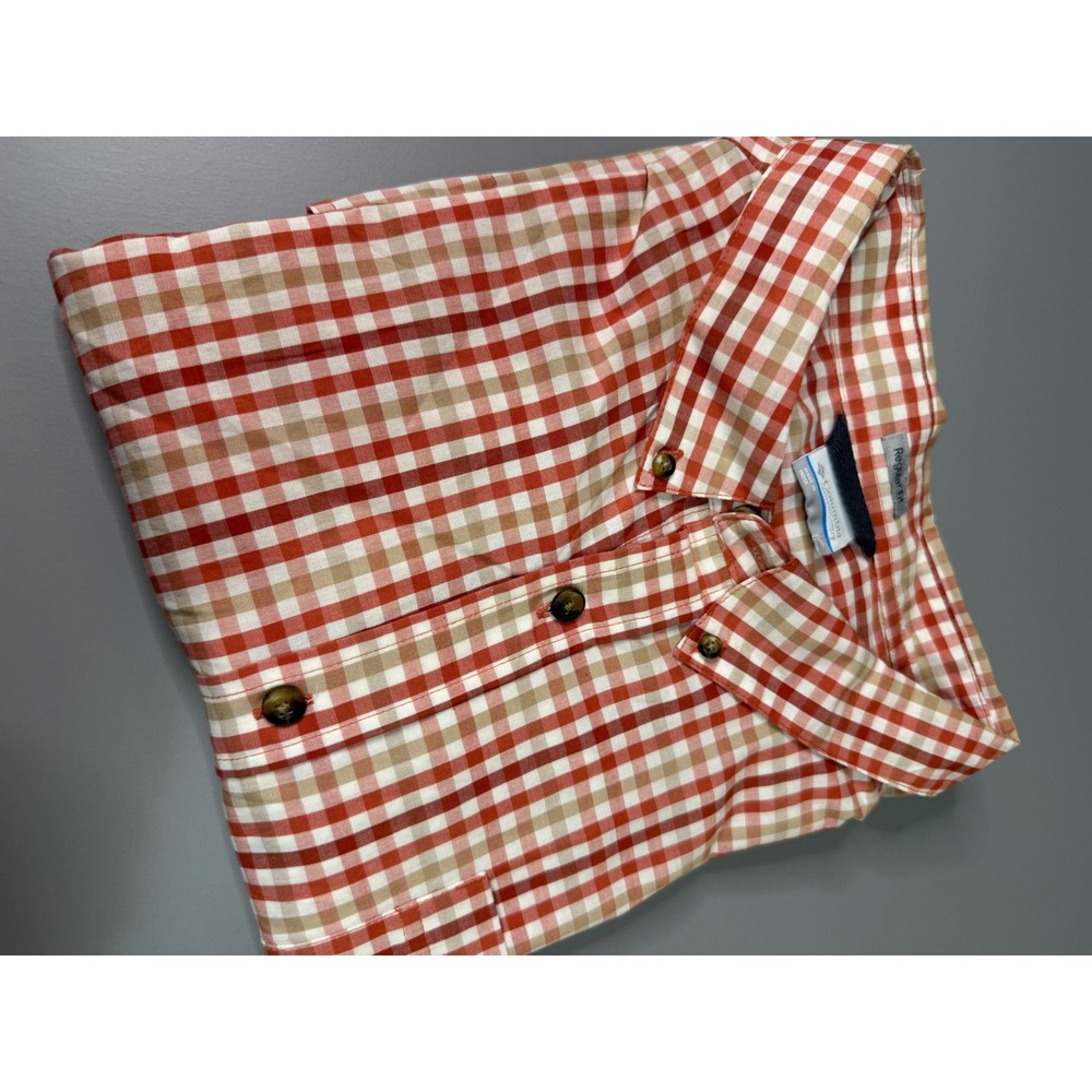 Columbia Mens 4X Orange Gingham Plaid Short Sleeve Button Down Shirt AS9132
